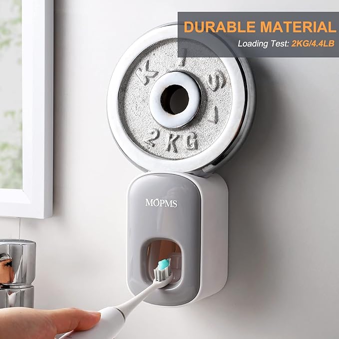MOPMS Toothpaste Dispenser Wall Mounted for Bathroom Automatic Toothpaste Squeezer for Kids and Adult (Grey-2Pcs)