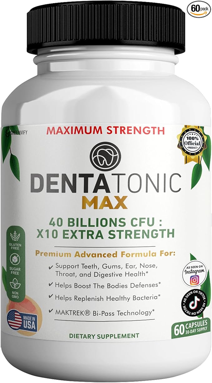 Denta Tonic Max Probiotic Supplement, 40 Billion CFU, 60 Capsules, Supports Oral & Digestive Health (1)