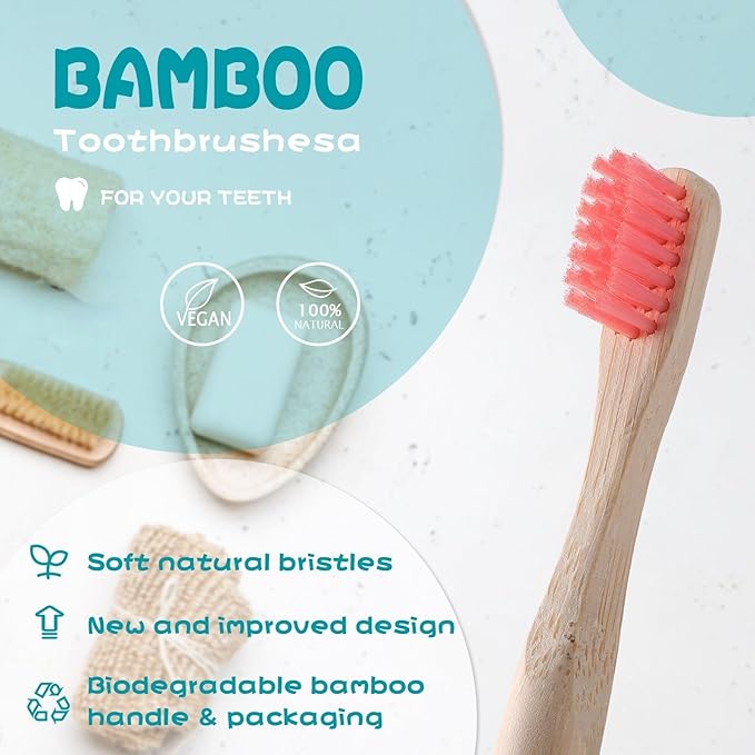 72 Pcs Kids Bamboo Toothbrushes Soft Bristle Toddler Toothbrush BPA Free Wooden Travel Toothbrushes for Kids Children Home Travel School, 5.7 Inches, Individually Wrapped