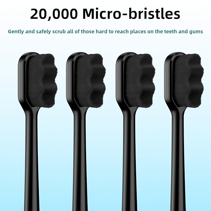 Patelai 8 Pcs Extra Soft Toothbrush Micro Nano with 20, 000 Ultra Soft Bamboo Charcoal Bristles for Adult, Sensitive Gum, Brace and Gum Recession(Black with Black Bristle)