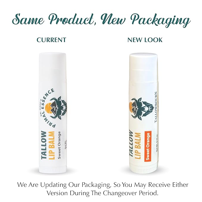 Moisturizing Tallow Lip Balm – Grass-Fed Beef Tallow with Organic Coconut Oil, Beeswax, and Vitamin E – Sweet Orange – Lip Balm Set – Travel Essential – 3-Pack