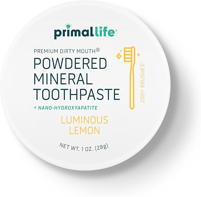 Primal Life Organics - Dirty Mouth Luminous Lemon Toothpowder, Tooth Cleaning Powder, Flavored Essential Oils with Natural Kaolin & Bentonite Clay, Good for 200+ Brushings, Paleo, Organic, Vegan