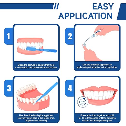 Dental Lab Denture Repair Glue Kit (1oz), Instant Bonding Denture Adhesive, Repair Cracks and Secure Loose Teeth, Safe Bonding No Irritating Odour