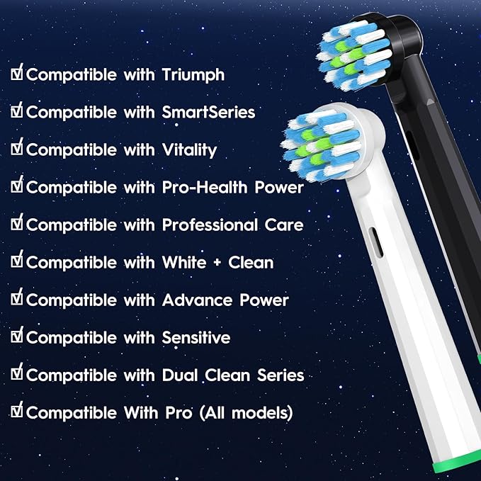 16 Pack Replacement Heads Compatible with Braun Oral B, Brush Heads Compatible with Oral B Pro 1000/Smart 1500/Genius X Electric Toothbrush (Black/White)