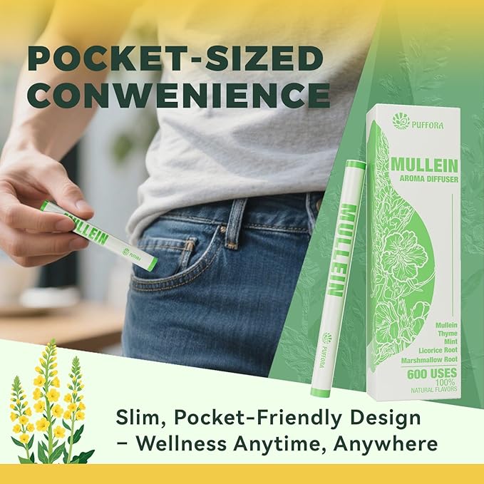 Herbal Diffuser Pen, Mullein Diffuser for Lung Rest and Oral Air Freshening, Extracts of Mullein | Marshmallow Root | Licorice Root, Plant-Based Relaxing Blend