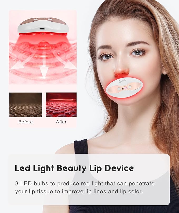 Red Light Device, FERNIDA 2 in 1 Lip and Eye Care Tool with Heated for Anti-Aging, Smooth Lip Wrinkles, Lip Plumper and Reduce Dark Circles, 4 Levels Heating Temps, White