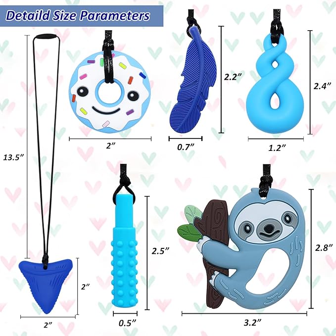 Chew Necklaces for Sensory Kids Boys Girls, 6 Pack Chewy Necklace Sensory Toys for Kids with Autism, Silicone Oral Motor Aids Chew Toys for Children Adults Reduce Fidgeting