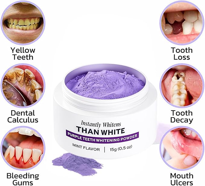 White Purple Teeth Whitening Powder - Instantly Whitens Than White, Purple Brightening Powder for Protect Gums and Freshen Breath (2)