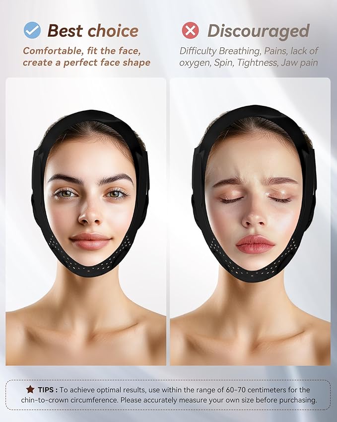 V-Line Sculpting Face Mask – Silicone Chin Strap for Jawline Tightening & Double Chin Reduction (23-27 Inches) (Matte Black)