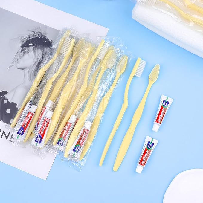 Disposable Toothbrush with Toothpaste Set, Individually Wrapped Soft Bristles Travel Size Manual Toothbrushes Kit in Bulk for Hotel/Travel/ Business/Donation/Homeless/Charity/Camping (200 Pack)