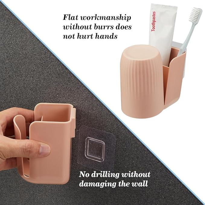 Toothbrush Holders for Bathrooms Toothbrush Holders Wall Mounted BPA-Free Tooth Brush Holder with Toothbrush Cup Drilling-Free (Brown)