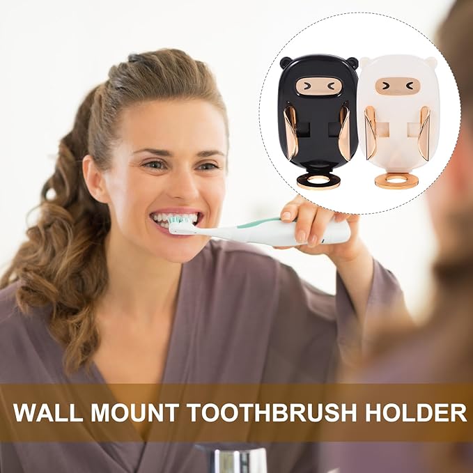 DOITOOL 2pcs Wall-Mounted Electric Toothbrush Holder and Organizer Punch-Free Gravity Sensor Toothbrush Stand for Bathroom Retractable Rack in Metallic White and Matte Black