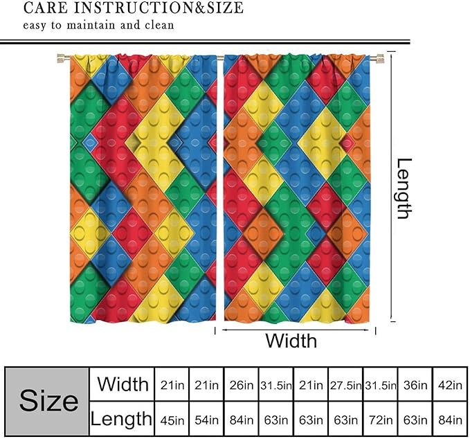 Kids Building Blocks Toy Curtains Boy Girl Room Printed Curtains Abstract Colorful Bricks Children's Nursery Blackout Curtains 42x54 Inches 2 Panels