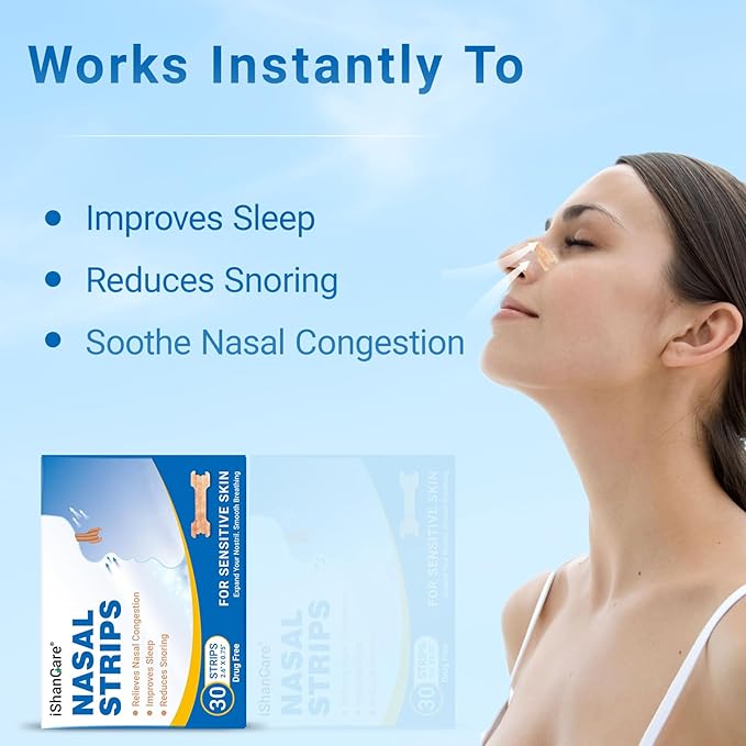 ishancare Nasal Strips for Breathing, 30 Count Sleep Nasal Strips for Snoring, Instant Tan Nose Breathing Strips for Better Sleep, Anti Snoring Nose Strips for Men & Women