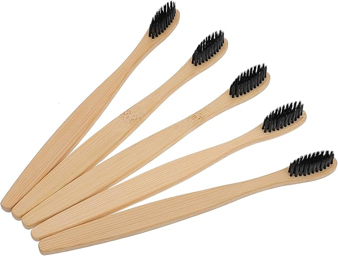 Charcoal Toothbrushes 10pcs Disposable Soft Nylon Bristle Manual Toothbrushes with Natural Handle Eco-Friendly Oral Care for Adults
