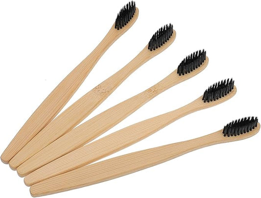 Charcoal Toothbrushes 10pcs Disposable Soft Nylon Bristle Manual Toothbrushes with Natural Handle Eco-Friendly Oral Care for Adults