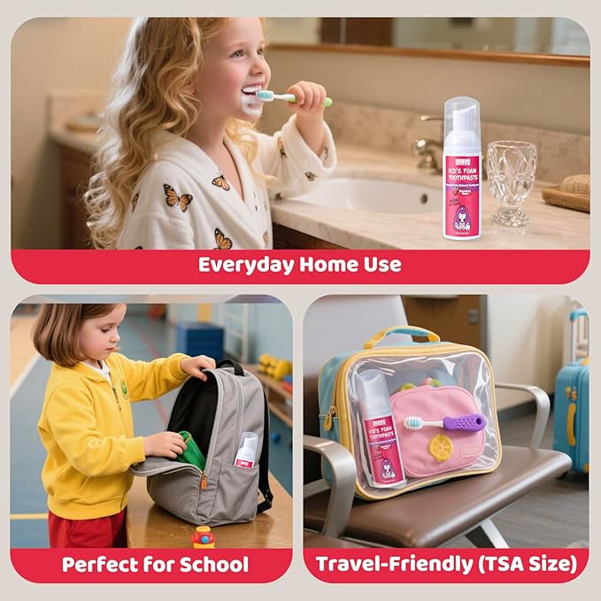 NOHOO Fluoride Free Foam Toothpaste Kids Strawberry,Natural Training Toothpaste for Baby Toddler Children Oral Cleaning and Cavity Protection(2 Pack)
