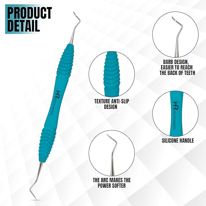 Professional Dental Tools Tartar Scraper for Dentist, Personal and Pets Use Plaque Remover with Comfortable Grip, Double Ended Silicon Grip Scaler 204S (Aqua)