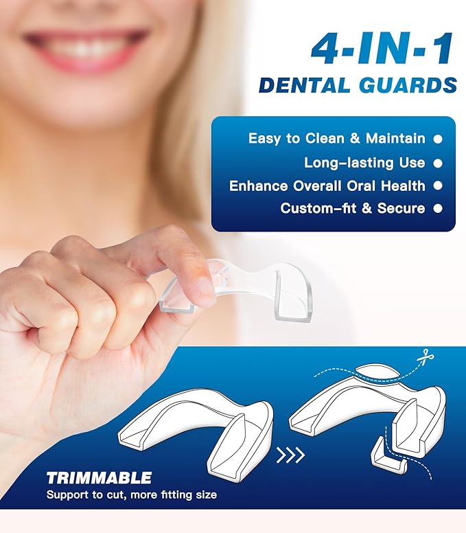 Mouth Guard for Grinding Teeth at Night,Teeth Grinding Mouth Guard for Sleep,Reusable Guards for Sleeping,4 Pack/2 Size,Transparent