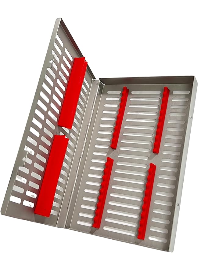 ArtLab-Dental Instrument Sterilization Cassette Rack Box (for 20 Pieces) for Dental Instruments Organizer and Dental Hygiene Sterilization Cassettes Rack Box (20 Slot-RED)