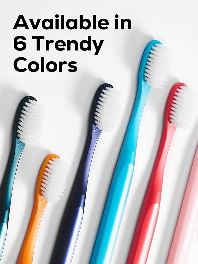 Medium Manual Toothbrush Pack, 6 Count, Deep Cleaning Flossing Toothbrushes for Sensitive Teeth & Receding Gums, Tapered Bristles for Adults & Elders, Help Plaque Removal, Assorted Colors