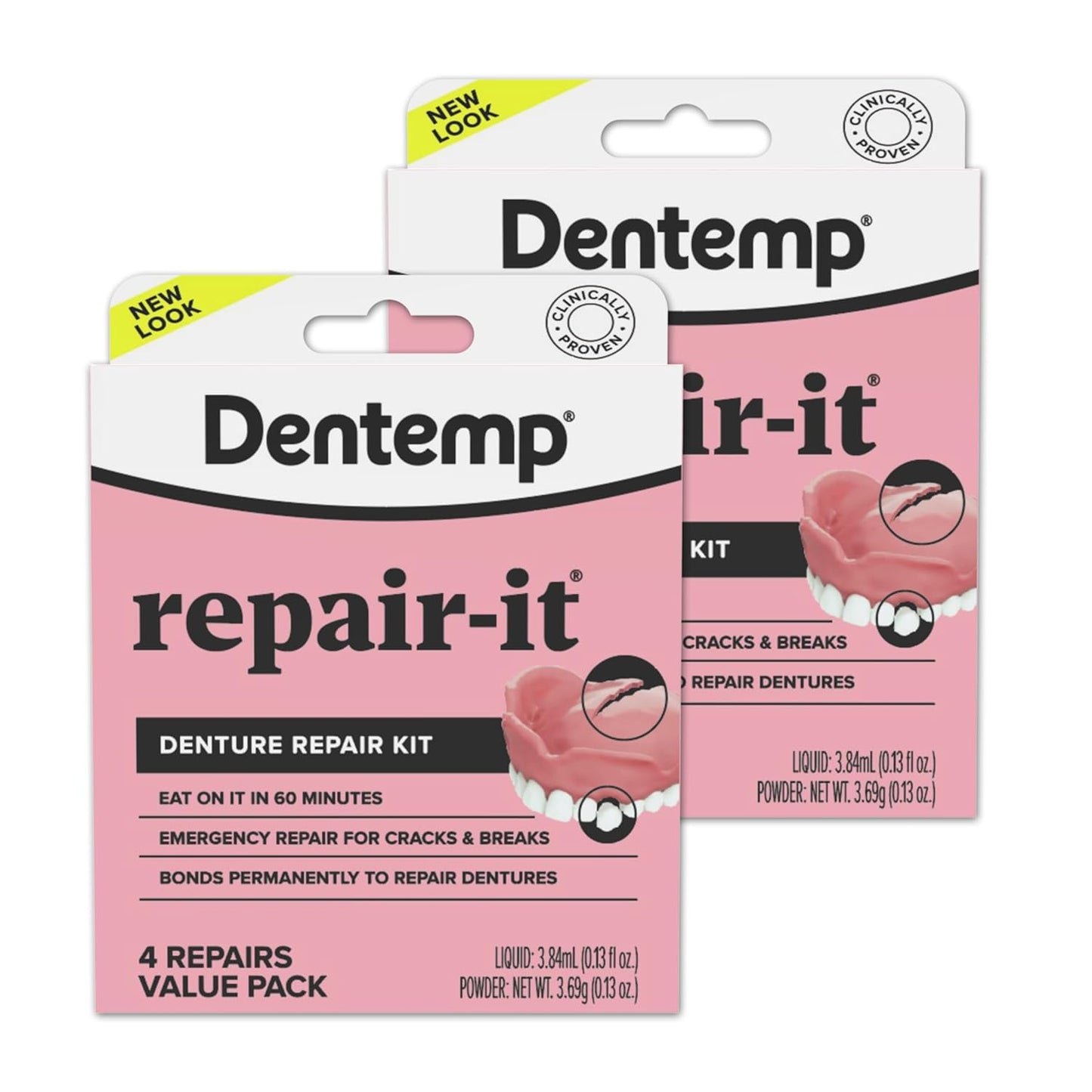 Dentemp Repair Kit - Repair-It Advanced Formula Denture Repair Kit (Pack of 2) - Repairs Broken Dentures, Mends Cracks and Replace Loose Teeth