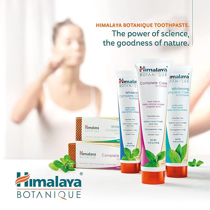 Himalaya Botanique Complete Care Toothpaste with Xylitol and Neem, Mint Flavor - Fluoride Free Toothpaste for Clean Teeth & Fresh Breath - Vegan, Gluten Free, No Artificial Flavors or Colors, 5.29 oz