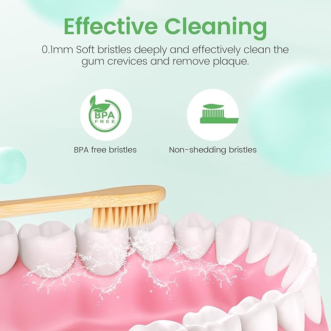 Bamboo Toothbrushes Soft Bristles 10 Pack, Biodegradable BPA Free Soft Bristles Toothbrushes for Adult, Eco-Friendly, Natural Wooden Organic Toothbrush