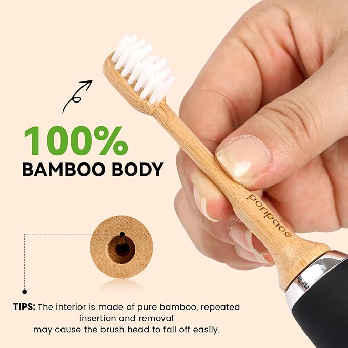 Bamboo Toothbrush Heads Compatible with AquaSonic, Soft Castor-Oil Bristles, Biodegradable Toothbrush Replacement Heads, Eco-Friendly & Daily Cleaning