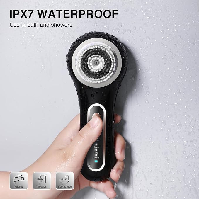 Face Scrubber Exfoliator, Rechargeable Facial Cleansing Brush with 5 Brush Heads, Deep Cleaning for All Skin Types, Black