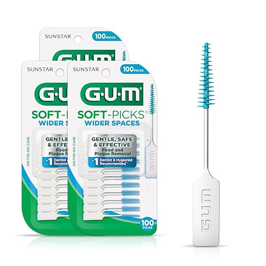 GUM Soft-Picks Wide Space, Easy to Use Dental Picks for Teeth Cleaning and Gum Health, with Convenient Carry Case, Dentist Recommended Dental Picks, 100 Count (Pack of 3)
