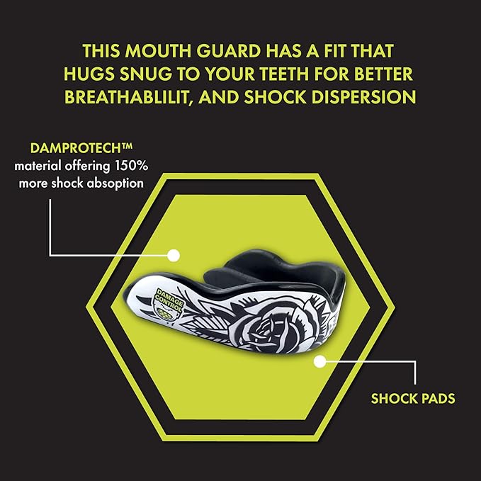 DAMAGE CONTROL Extreme Impact Mouth Guard – Sports Mouthguard for Boxing, MMA, BJJ, Hockey, Rugby, Lacrosse, & More – Mouthpiece for Teeth & Jaw Protection, for Youth & Adults (Adult, Blackarts)