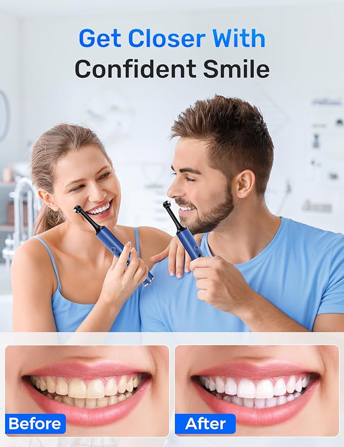 Tooth Polisher, Rechargeable Teeth Polishing Kit for Teeth Whitening, Tooth Polisher for Tartar Stain Removal, Teeth Cleaner Tools for Home Use with 3 Polish Paste and 5 Brush Heads, LED Light