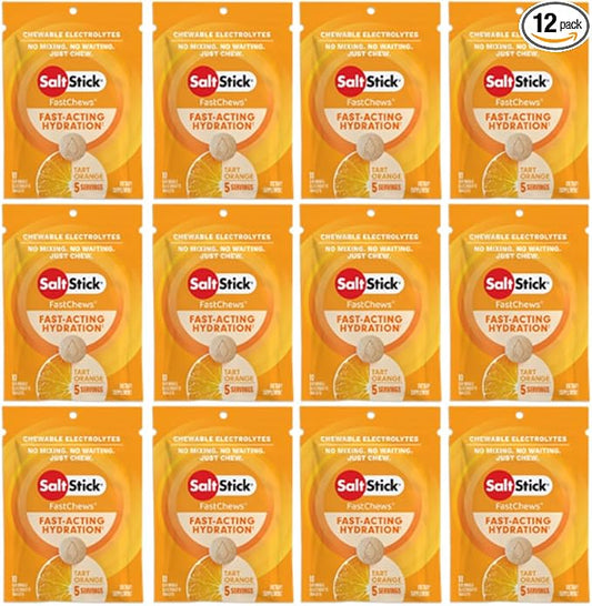 SaltStick Electrolyte FastChews - 120 Count Orange Flavor - Electrolyte Tablets for Hydration, Salt Tabs - 10 Count (Pack of 12)