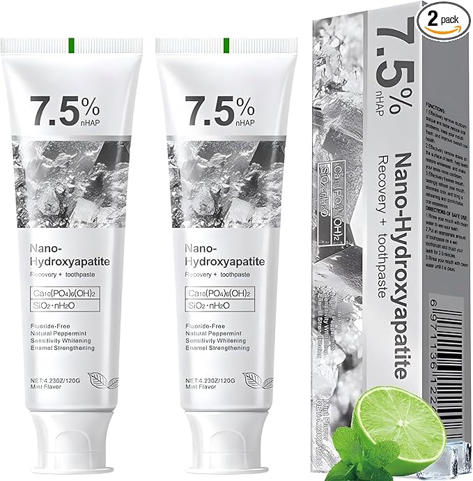 7.5% Hydroxyapatite Toothpaste, Advanced Enamel Protection, Freshening Breath.Deep Cleansing, 7.5% Hydroxyapatite Whitening And Repairing Toothpaste, Fluorine-Free Formula, Containing Mild Mint. (2pc)
