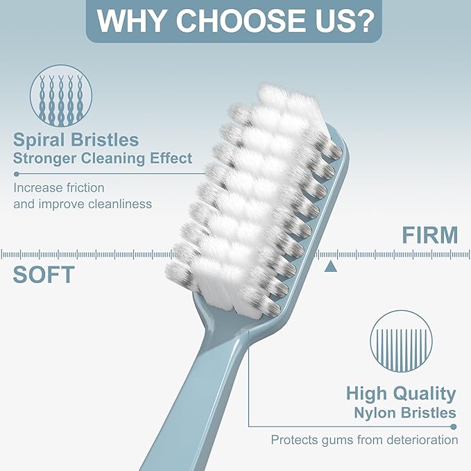 Toothbrush for Adult, Manual Wider Head Tooth Brush with Tongue and Cheek Cleaner, Hard Bristles, 8 Count, More Efficient and Deeper Cleaning