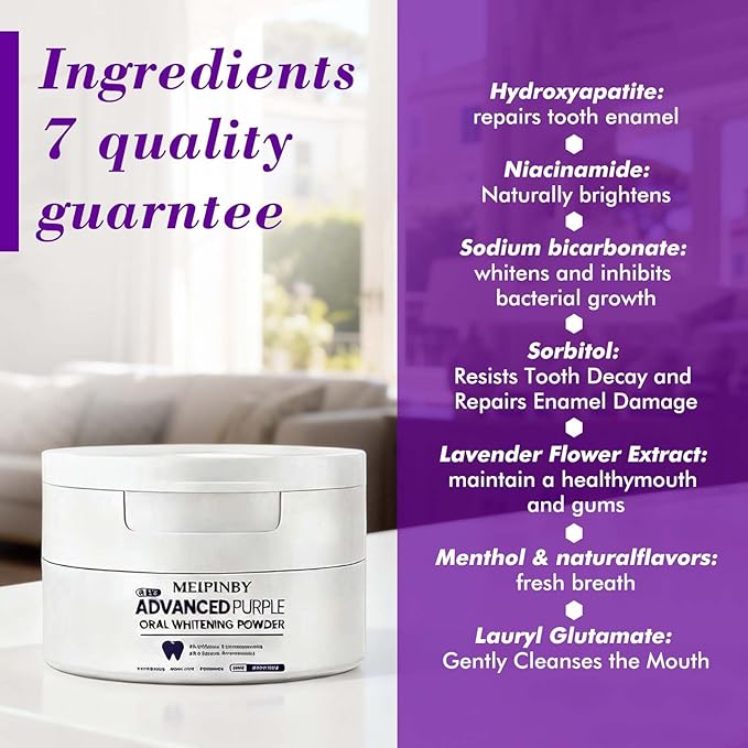 2 PCS Teeth Whitening Powder, Hydroxyapatite Remineralizing Tooth Powder with Niacinamide,R5X Advanced Purple Color Balance Immediate Results, Mint Flavor, 2 * 50 Grams