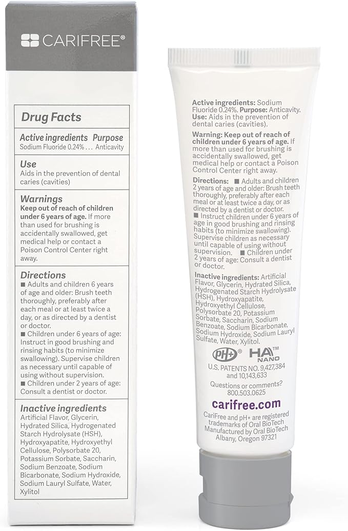 CariFree Gel 1100, Grape Flavored, Anti-Cavity Fluoride Toothpaste with Nano Hydroxyapatite for pH Neutralization, Enamel Protection, Dentist Recommended, Dentist Developed, 2.4 Ounce (Pack of 4)