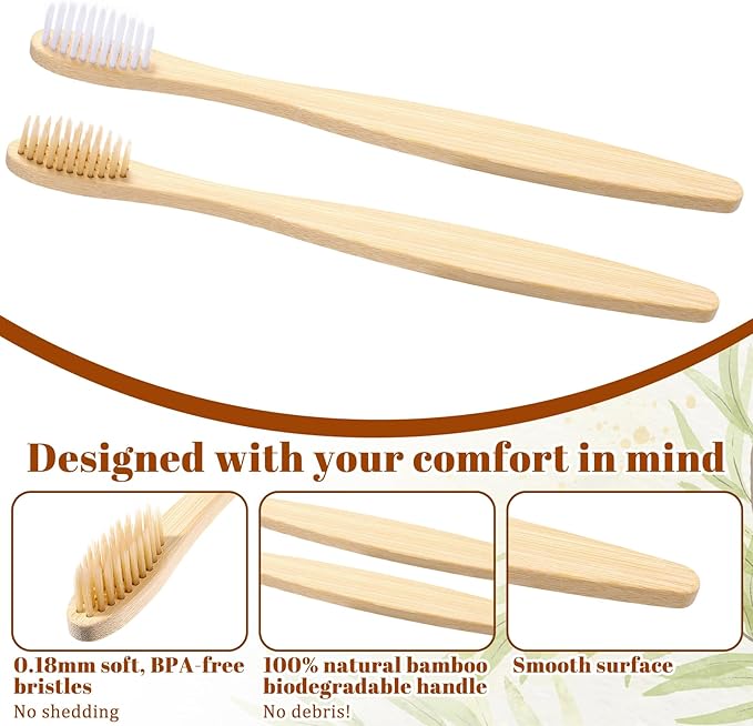 Bamboo Toothbrush Medium Bristle 10 Pack Tooth Brushes Soft Adult Travel Toothbrush Set Natural Wooden Toothbrushes for Adults