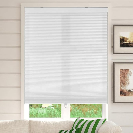 CALYX INTERIORS Cellular Honeycomb Shade, Light Filtering, Cordless, 3/8" Single Cell, 33.5" W x 48" H, White