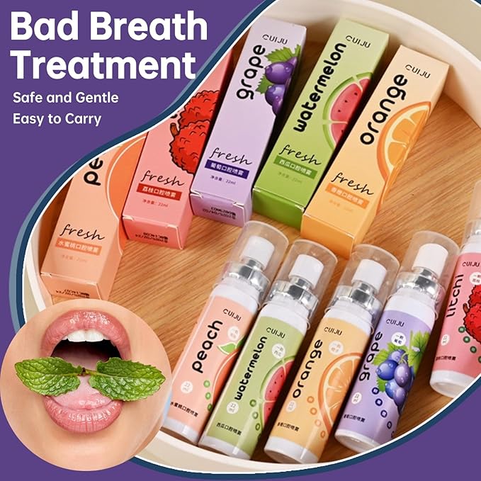 5PCS Fruit Oral Breath Spray, Natural Breath Freshener Spray, Portable Dry Mouth Spray for Bad Breath, Refreshing Cool Fresh Mint Oral Odor Care Spray Bad Breath Treatment for Adults
