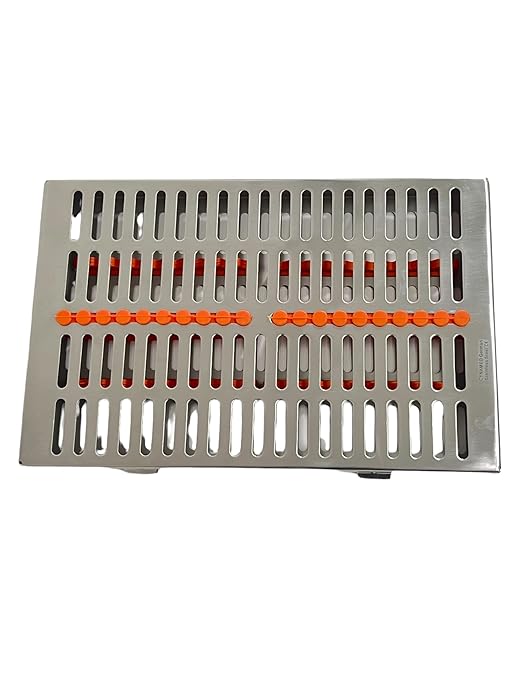 ArtLab-Dental Instrument Sterilization Cassette Rack Box (for 20 Pieces) for Dental Instruments Organizer and Dental Hygiene Sterilization Cassettes Rack Box (20 Slot -Orange)