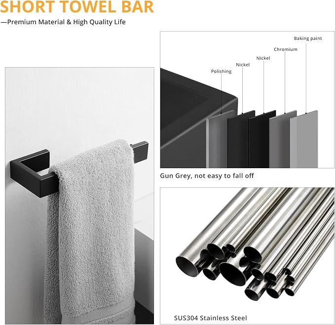 Fapully 4-Piece Bathroom Hardware Accessory Set with 24" Towel Bar Towel Ring Paper Holder Robe Hook Matte Black