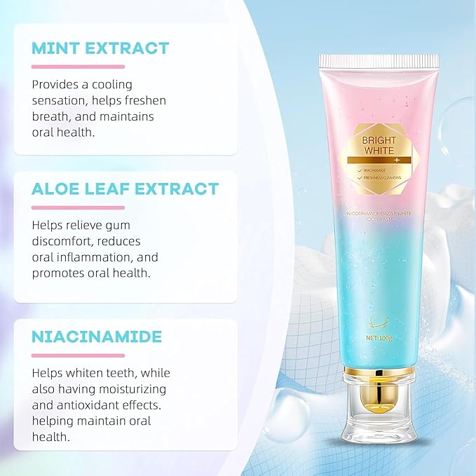 Niacinamide Whitening Toothpaste，Mild Mint for Fresh Breath,24-Hour Fresh Breath,Triple Brightening Niacinamide-Infused Toothpaste，Fluoride-Free Formula Suitable for Sensitive Teeth (1)