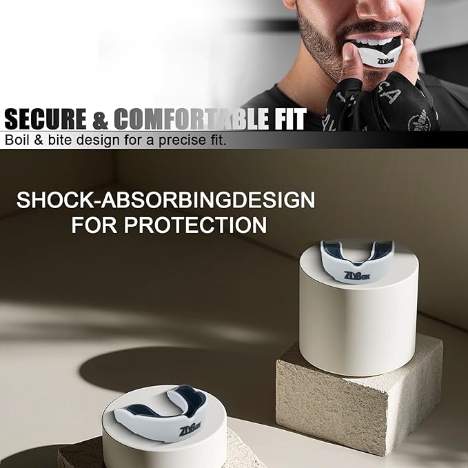 Dual-Layer Sports Mouth Guard for Adults & Youth with Case - Dental Protection for Boxing, Football, MMA, Hockey, Basketball, Lacrosse & All Contact Sports(White Black)