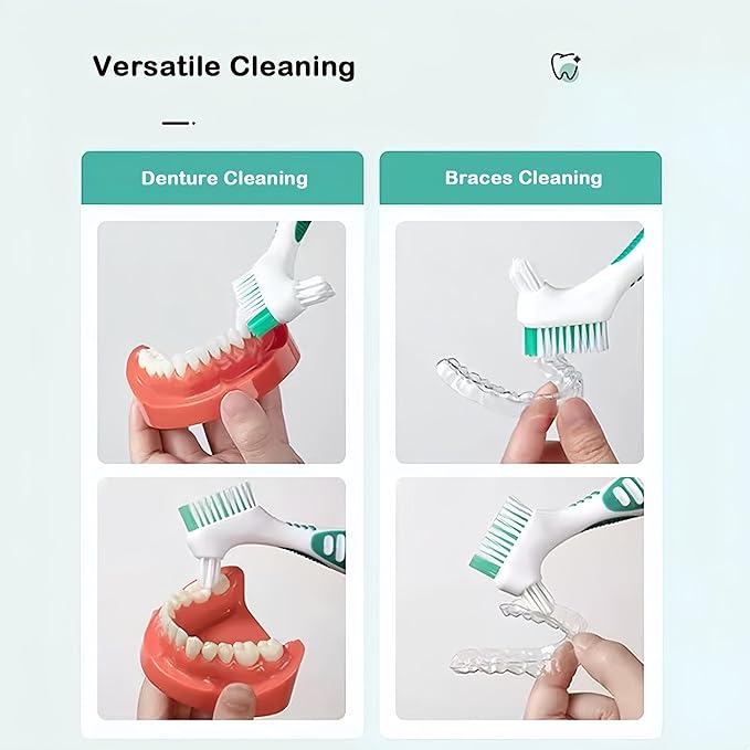 6 Piece Denture Cleaning Kit 3 Double-Sided Denture Brushes, 1 Travel Denture Cleaning Brush Case, and 2 Denture Cases with Strainer Baskets – Complete False Teeth Cleaning Solution