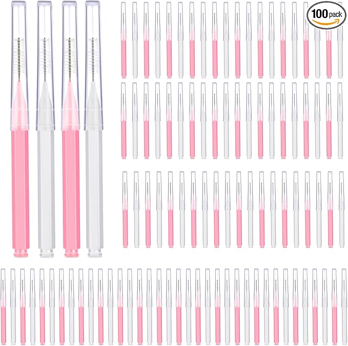 Patelai 100 Pieces Braces Brush for Cleaner Interdental Brush Toothpick Dental Tooth Flossing Head Oral Dental Hygiene Flosser Toothpick Cleaners Tooth Cleaning Tool(White, Light Pink,Multiple Sizes)