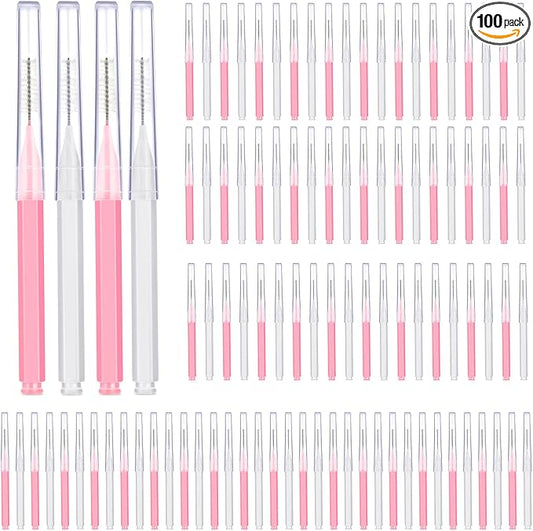Patelai 100 Pieces Braces Brush for Cleaner Interdental Brush Toothpick Dental Tooth Flossing Head Oral Dental Hygiene Flosser Toothpick Cleaners Tooth Cleaning Tool(White, Light Pink,Multiple Sizes)