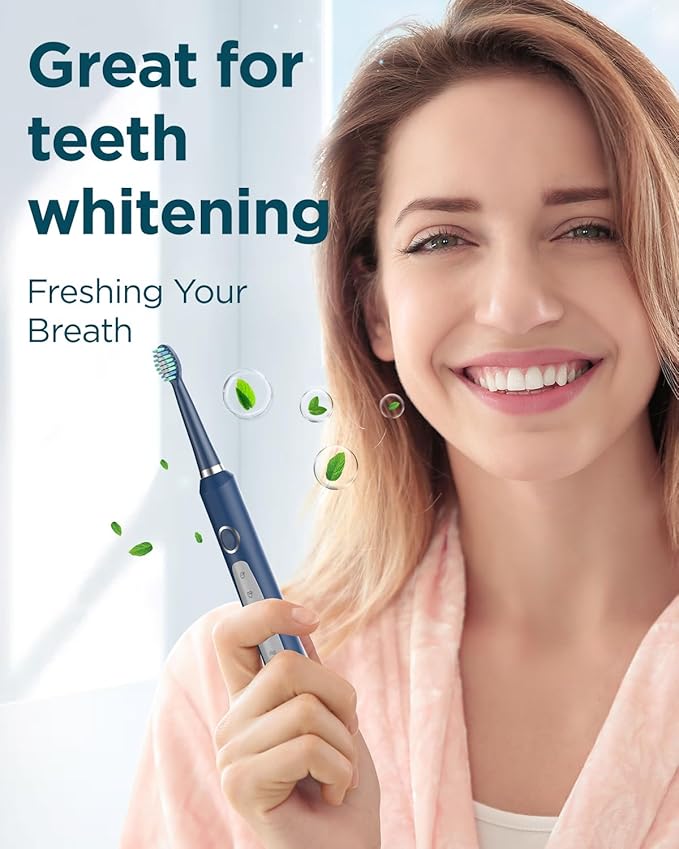Rtauys Sonic Electric Toothbrush for Adults - Rechargeable, 41,000 Vibrations per Minute, Teeth Whitening, 8 Brush Heads, 24 Months of Usage, Blue