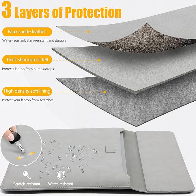 HYZUO 13.3-14 Inch Laptop Sleeve Case with Stand Feature for MacBook Pro 14 M5/M4/M3/M2/M1 2026-2021, MacBook Pro/Air 13.3, 13" 13.5" 13.8" Surface Laptop, HP Spectre X360 13/14, Light Gray